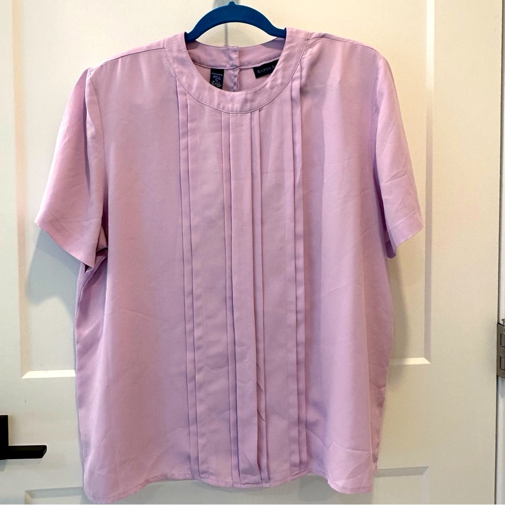Karen Scott Women's Lavender Short Sleeve Pleated Front Blouse Top Size XL